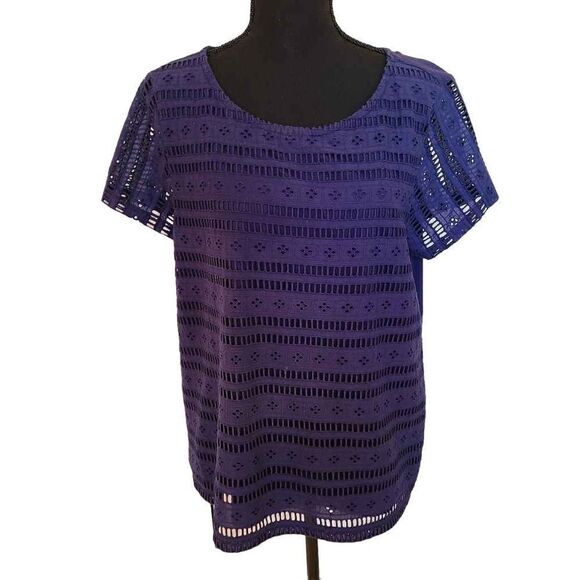 Vineyard Vines Navy Blue Eyelet Short Sleeve Top Size M - Picture 1 of 10